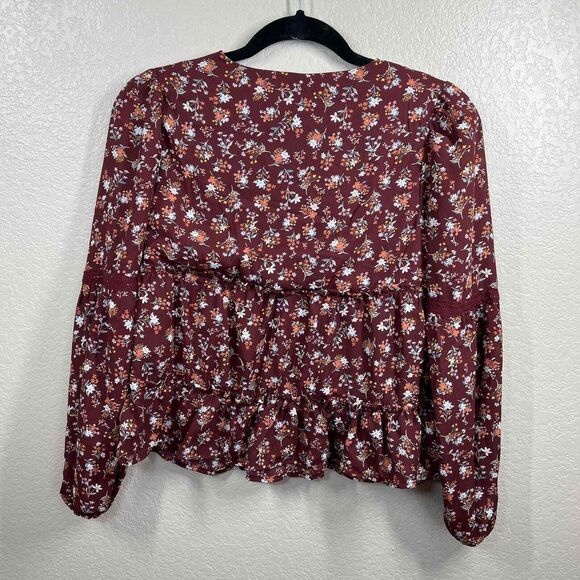 Planet Heart Juniors' Crochet-Trimmed Surplice Tiered Top Windsor Wine size S - Picture 16 of 16